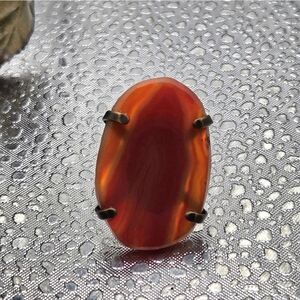 "5/$25" Vintage Amber Colored Orange Gemstone Brass Adjustable Ring 70's